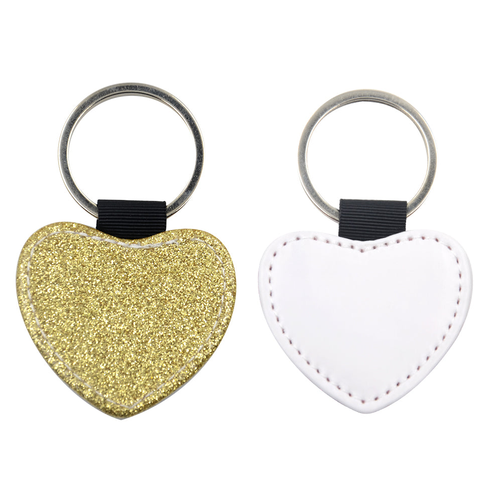 Heart PU Glitter Key Chain -Golden - 100pcs